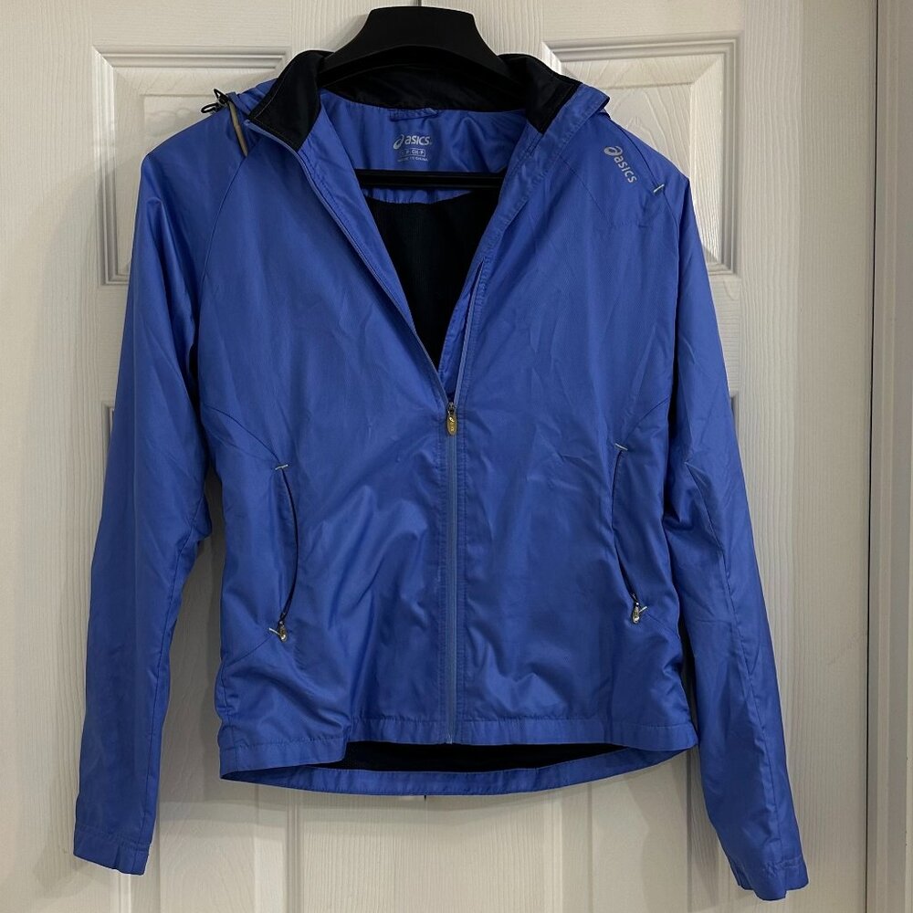 Asics Rain Unisex Blue Running Jacket with Hood Size S